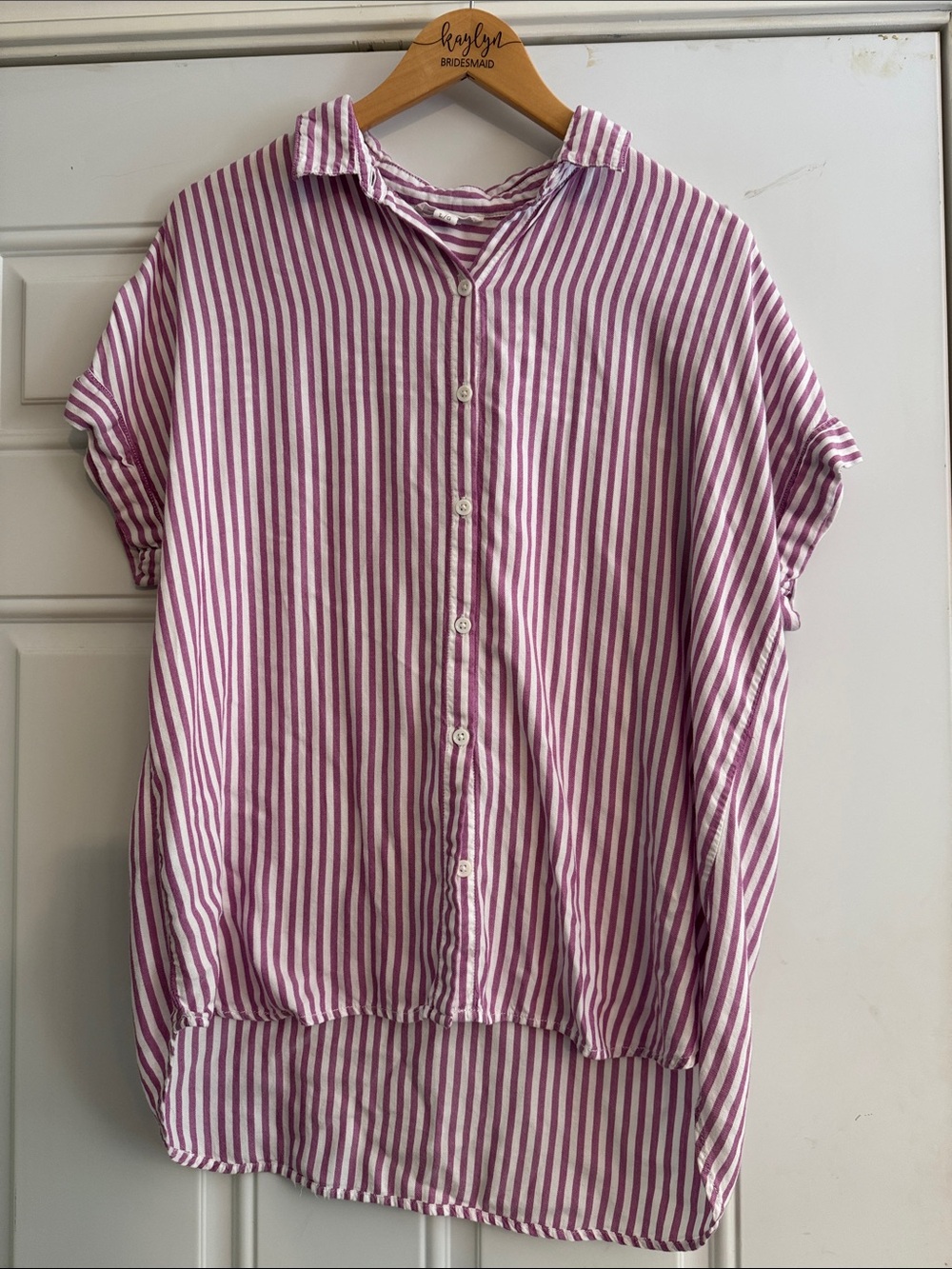 beachlunchlounge Purple & White Striped Button-Up Top